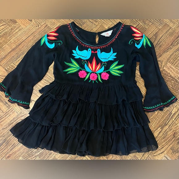 ROJA Western Black Boho Embroidered Floral Sheer Tunic Dress S - Picture 7 of 9